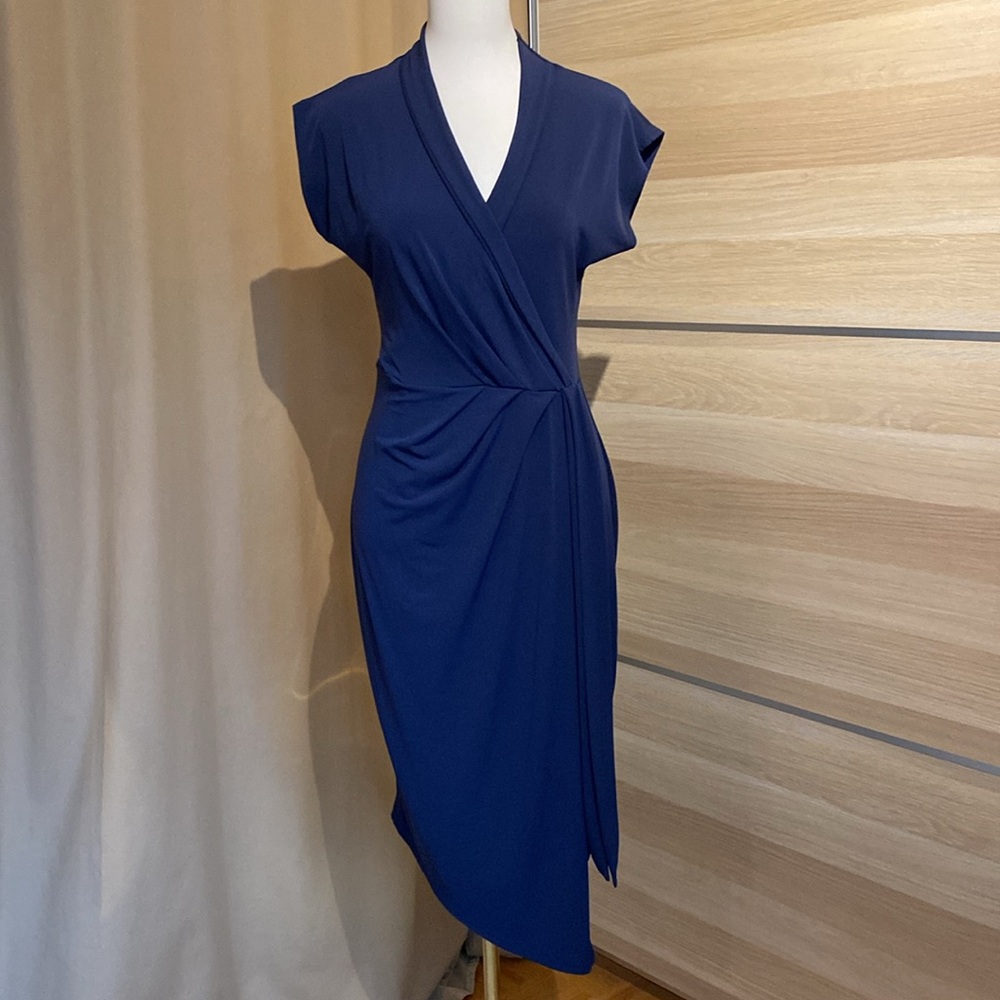 Boohoo Wrap Midi Dress US 8 Royal Blue Faux Wrap Cocktail Work Dress
